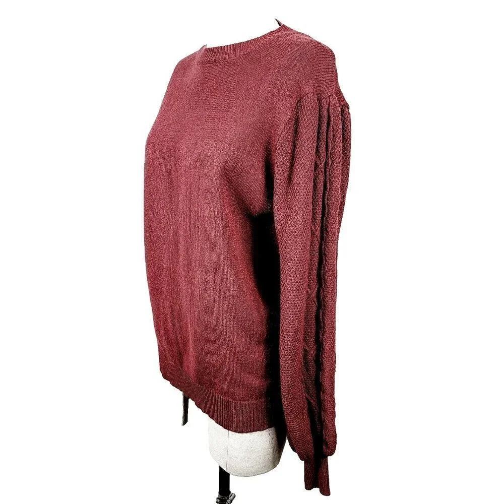 DOWNEAST Sweater XS Burgundy Red Knit Cable Knit Sleeves‎ Oversized Pullo…